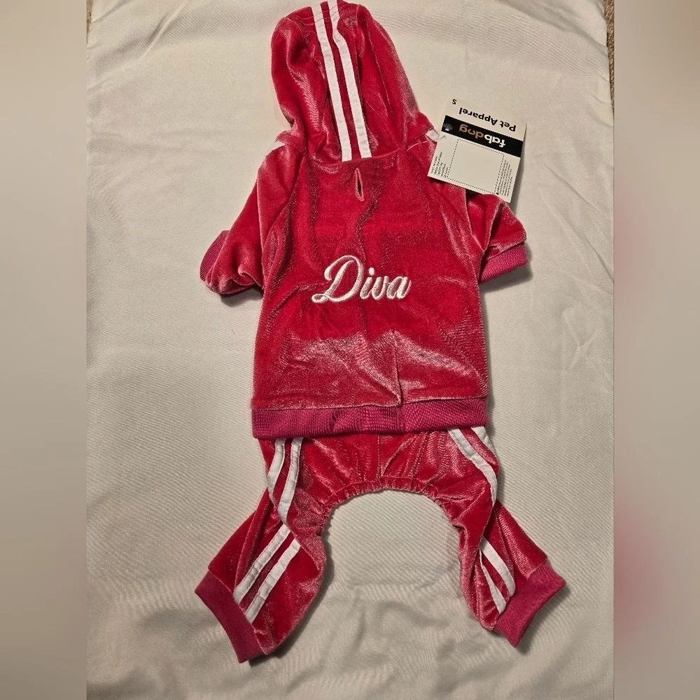 Fabdog Hot Pink Velour Puppy Dog    DIVA Hoodie Size Small